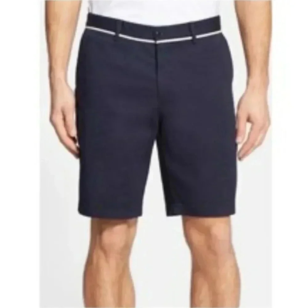 {Hugo Boss} Clyde Flat Front Gabardine Stretch Cotton Shorts